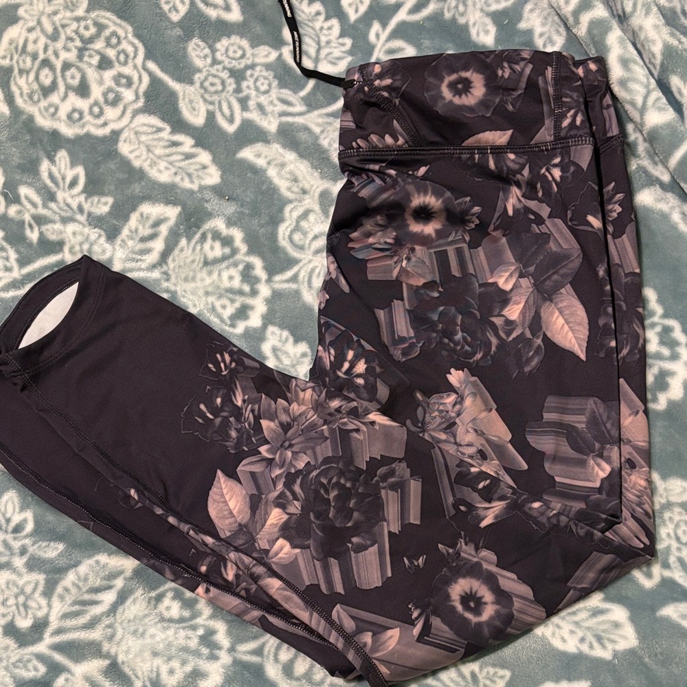 Nike Running Dri Fit Leggings Black with Pink Floral Pattern